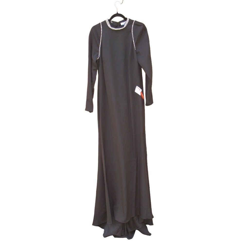Mac Duggal 26612 Womens Raglan Long Sleeve Black Gown Dress - Picture 4 of 16